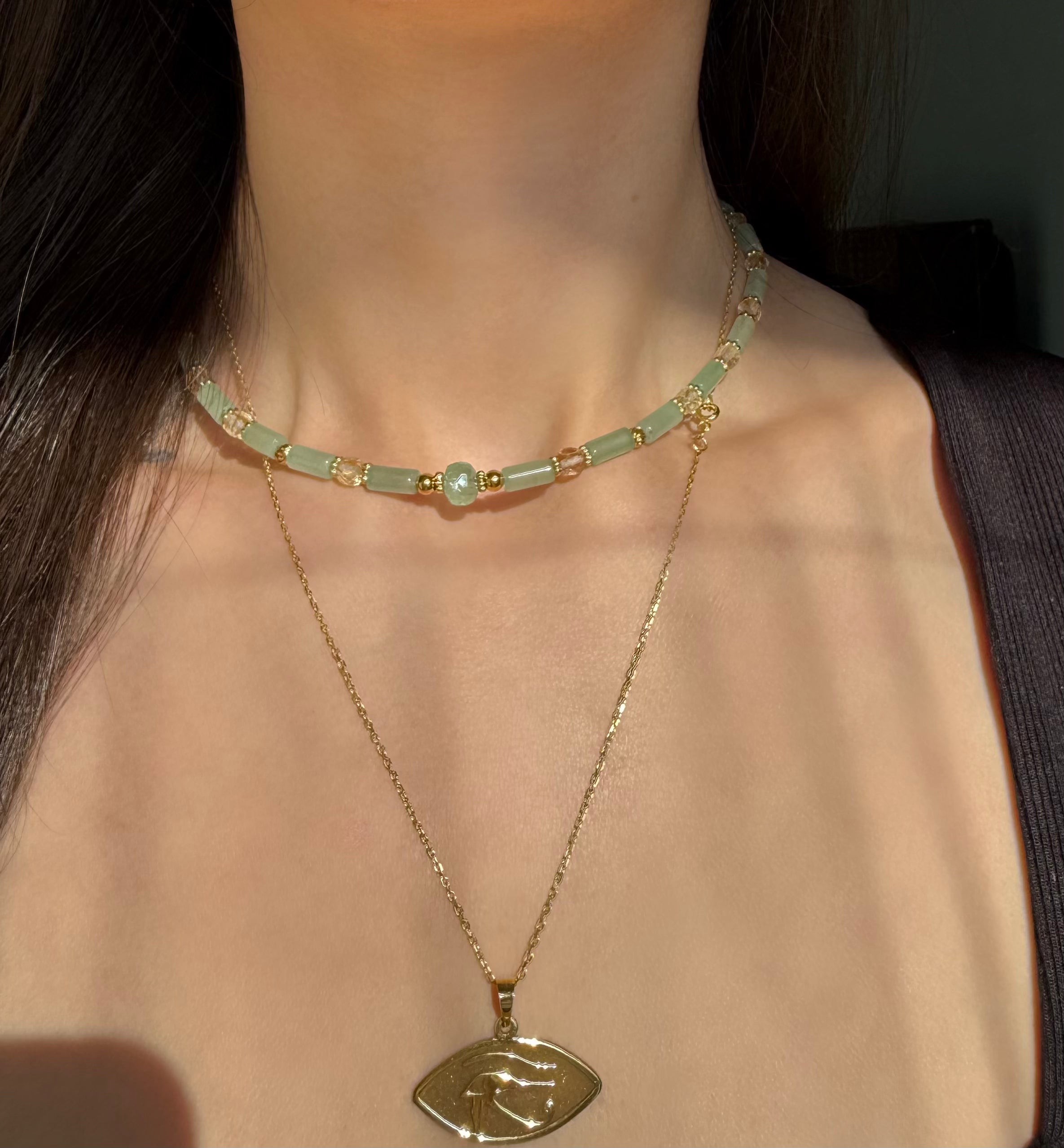 Aventurin ve Sitrin Taşı Kolye