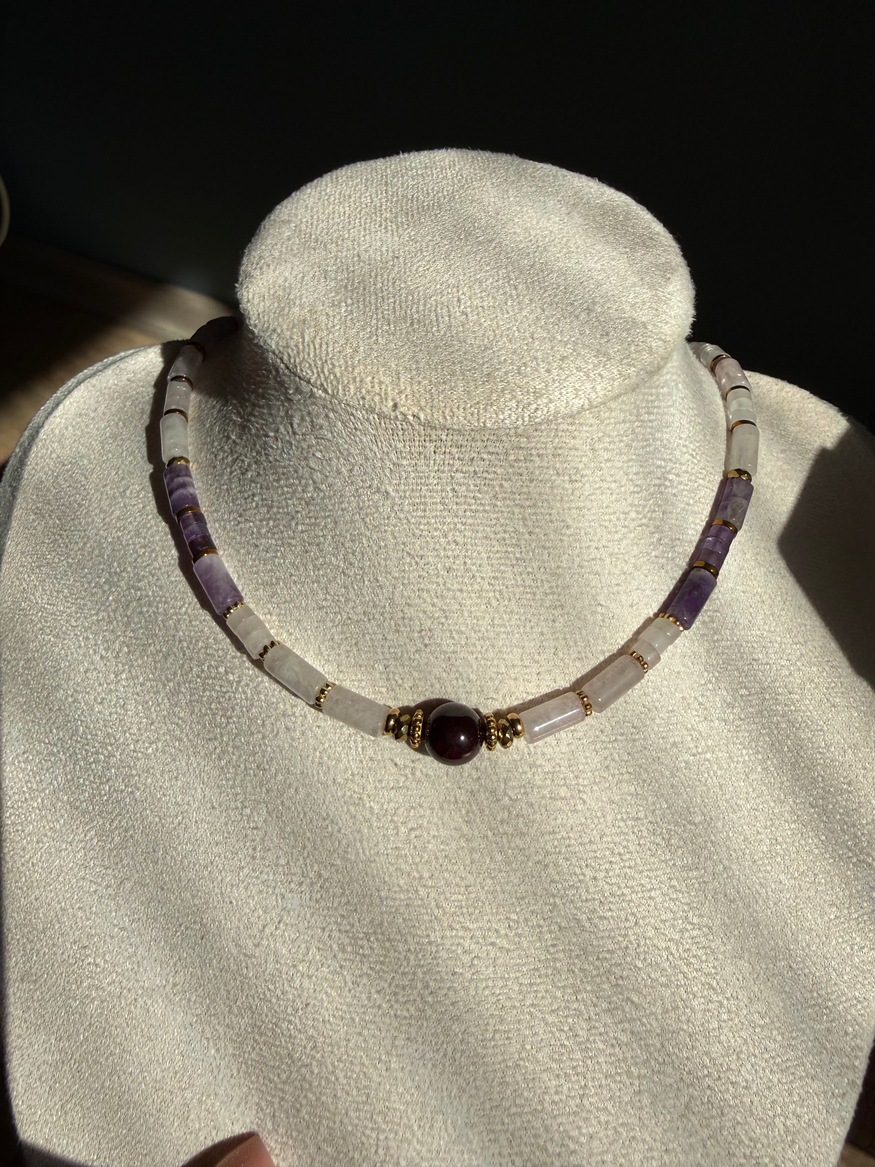 Ametist-Lal-Pembe Kuvars Kolye