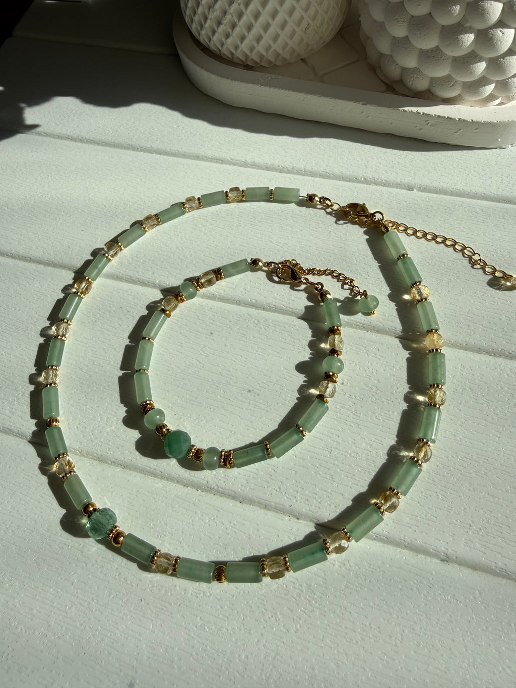 Aventurin ve Sitrin Taşı Kolye