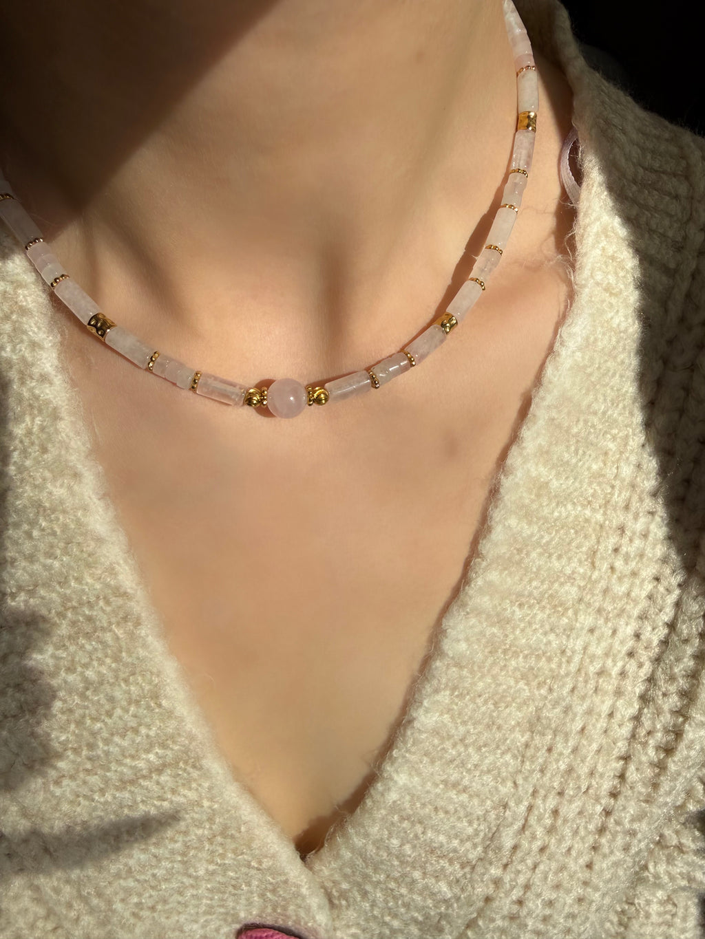 Pembe Kuvars choker Kolye