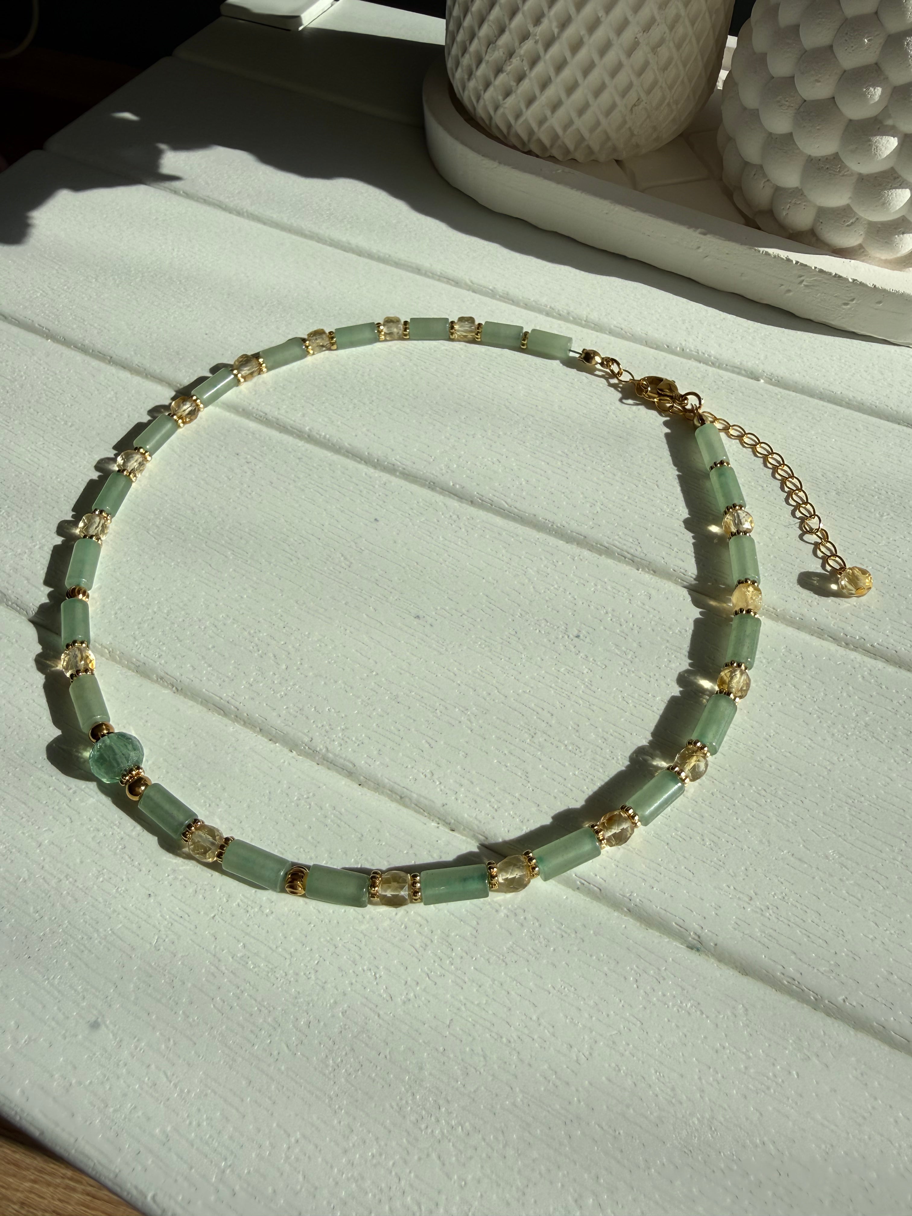 Aventurin ve Sitrin Taşı Kolye