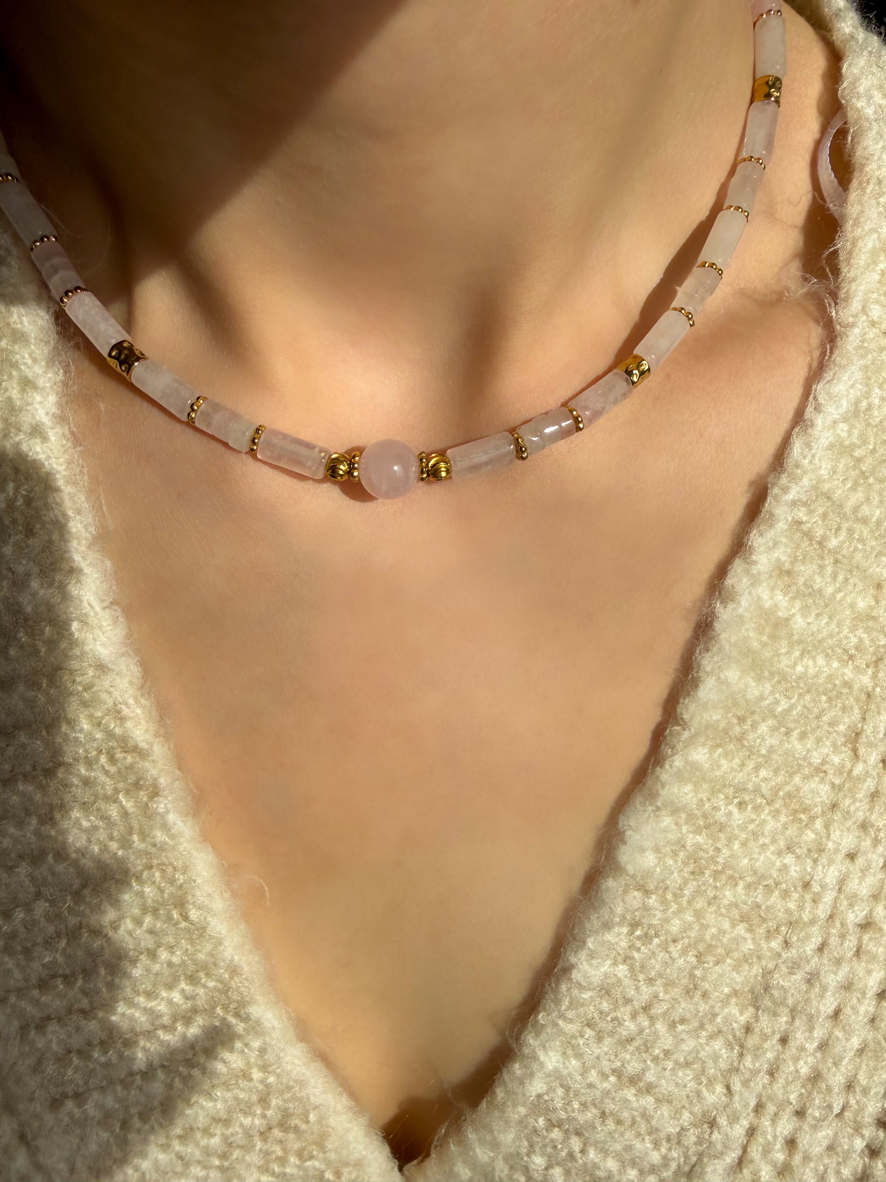 Pembe Kuvars choker Kolye