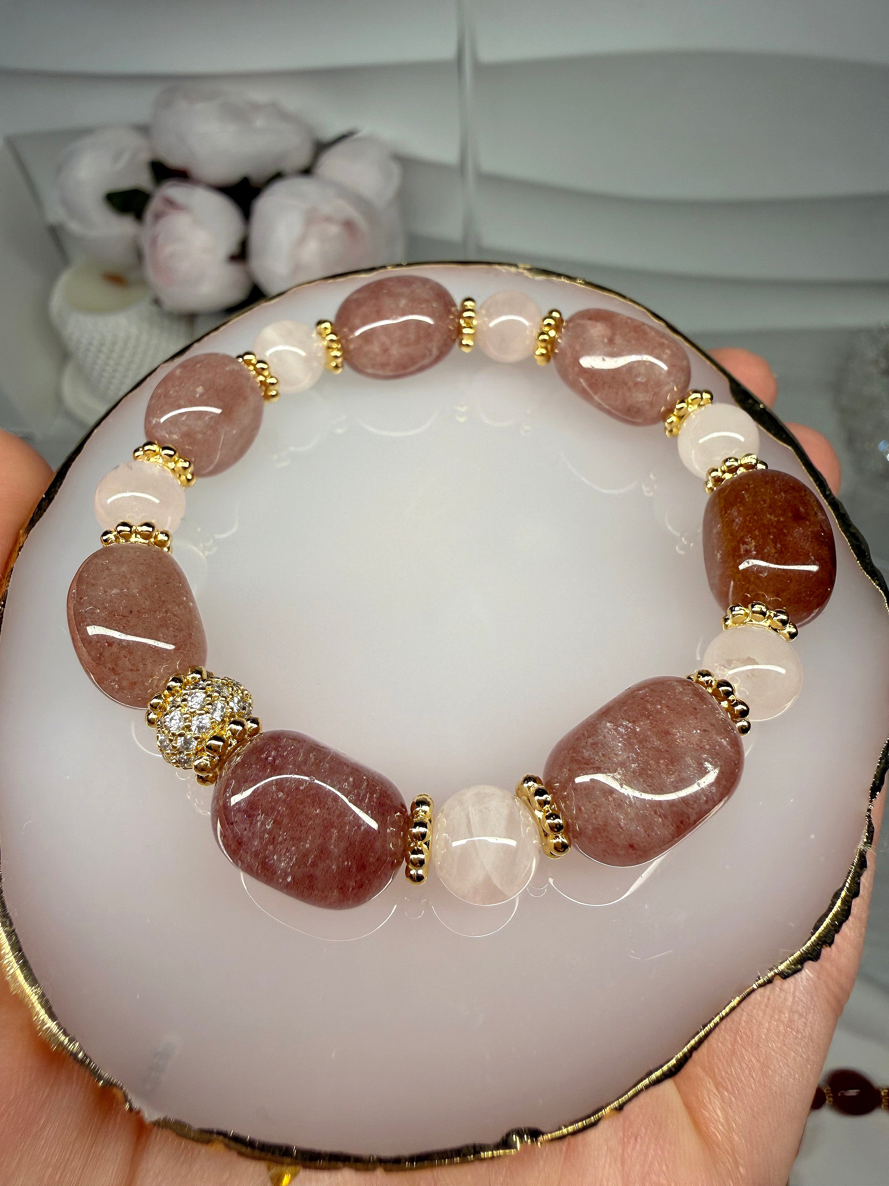 Çilek Kuvars-Pembe Kuvars Bileklik