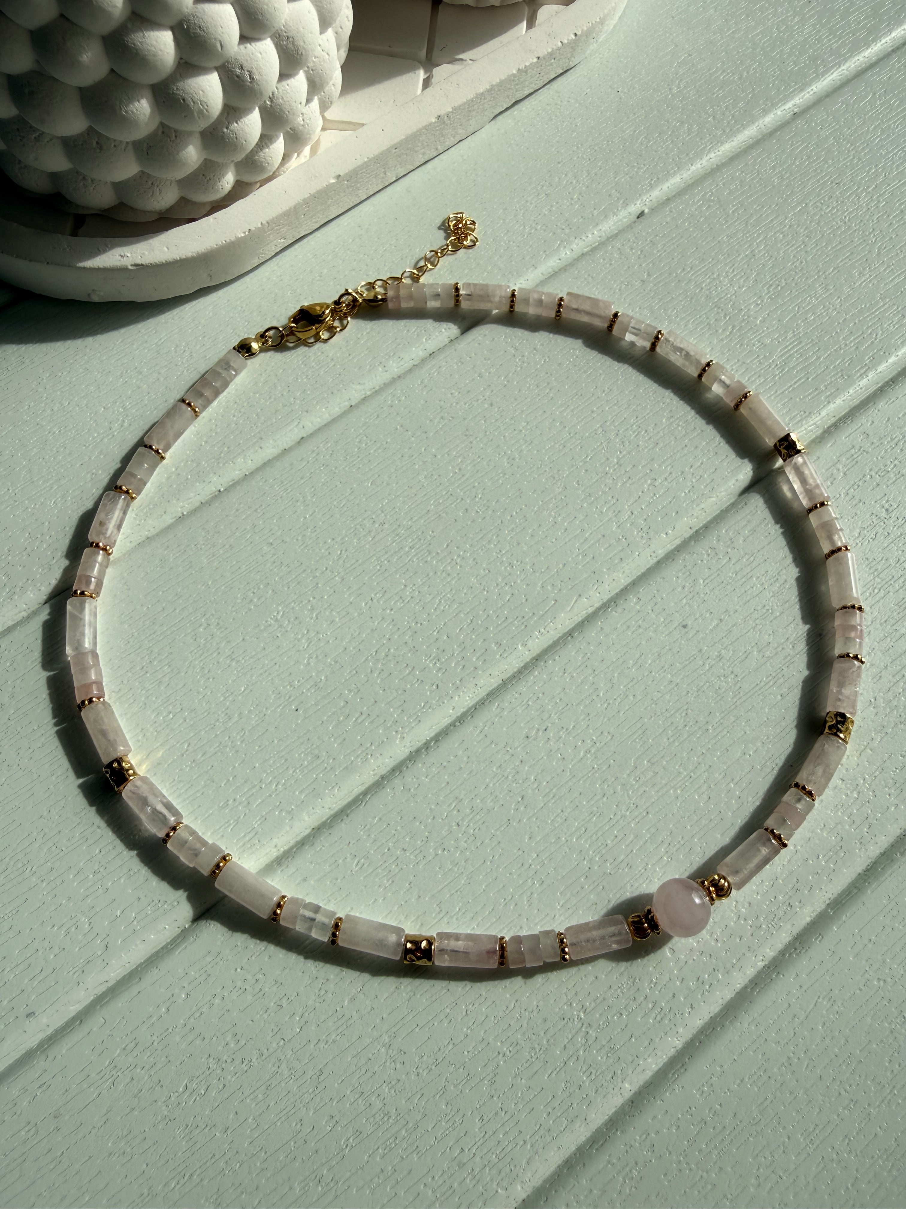 Pembe Kuvars choker Kolye