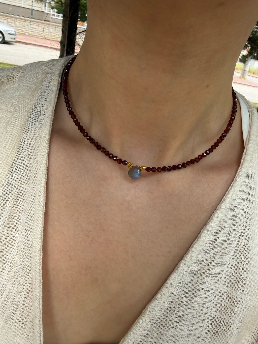 Garnet-Labradorit Kolye