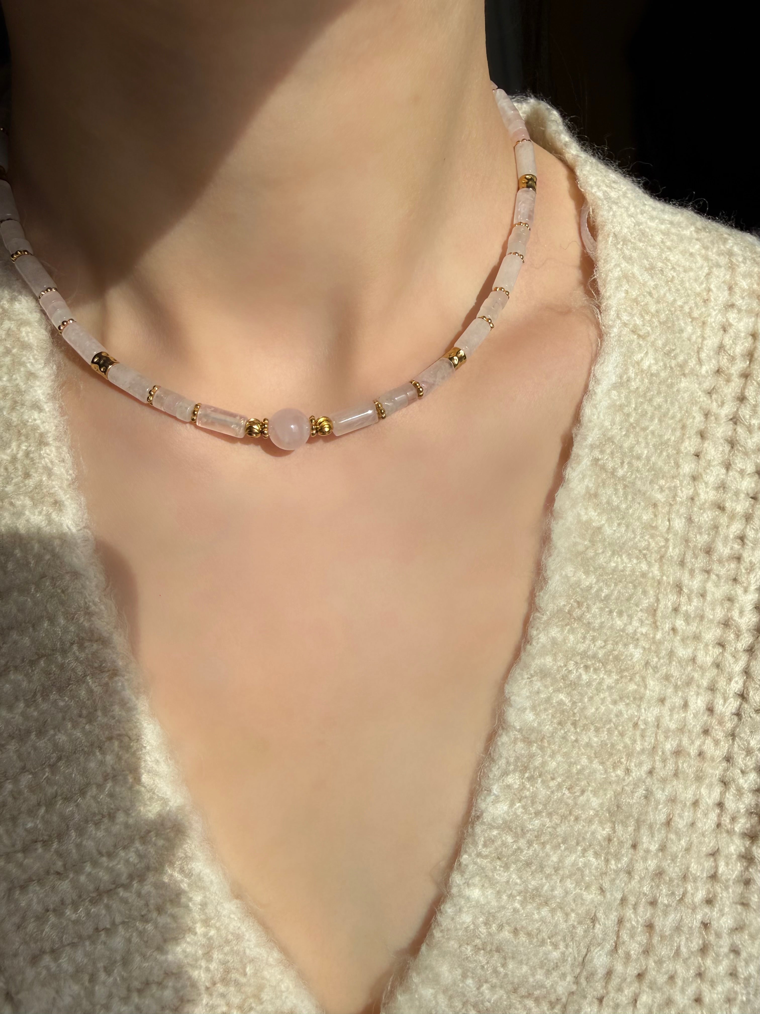 Pembe Kuvars choker Kolye