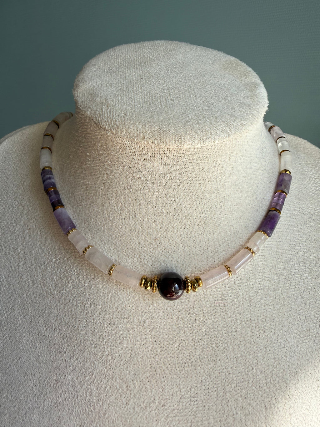 Ametist-Lal-Pembe Kuvars Kolye