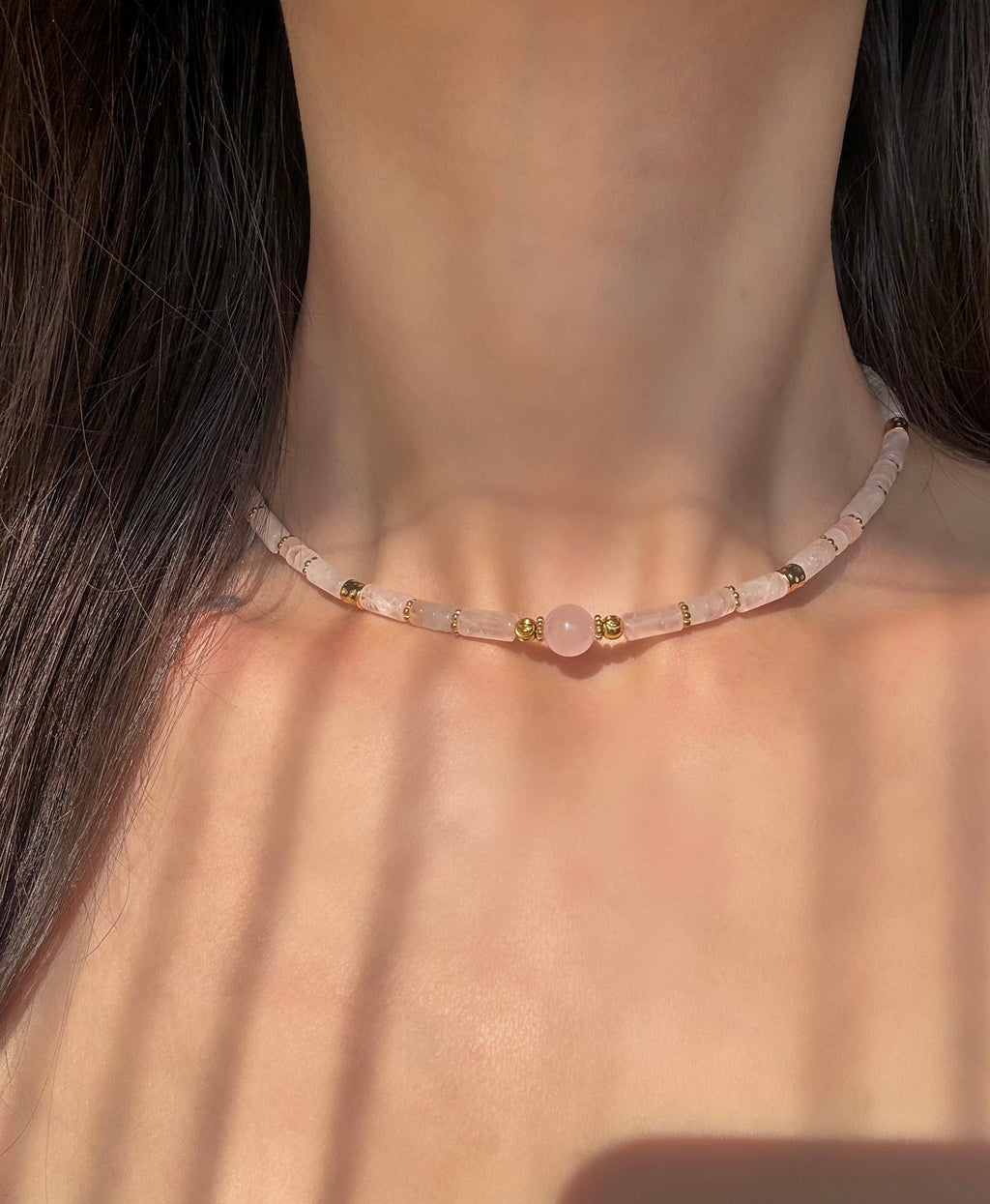 Pembe Kuvars choker Kolye