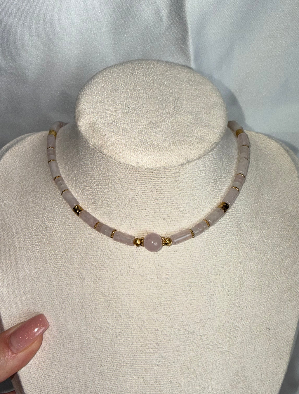 Pembe Kuvars choker Kolye