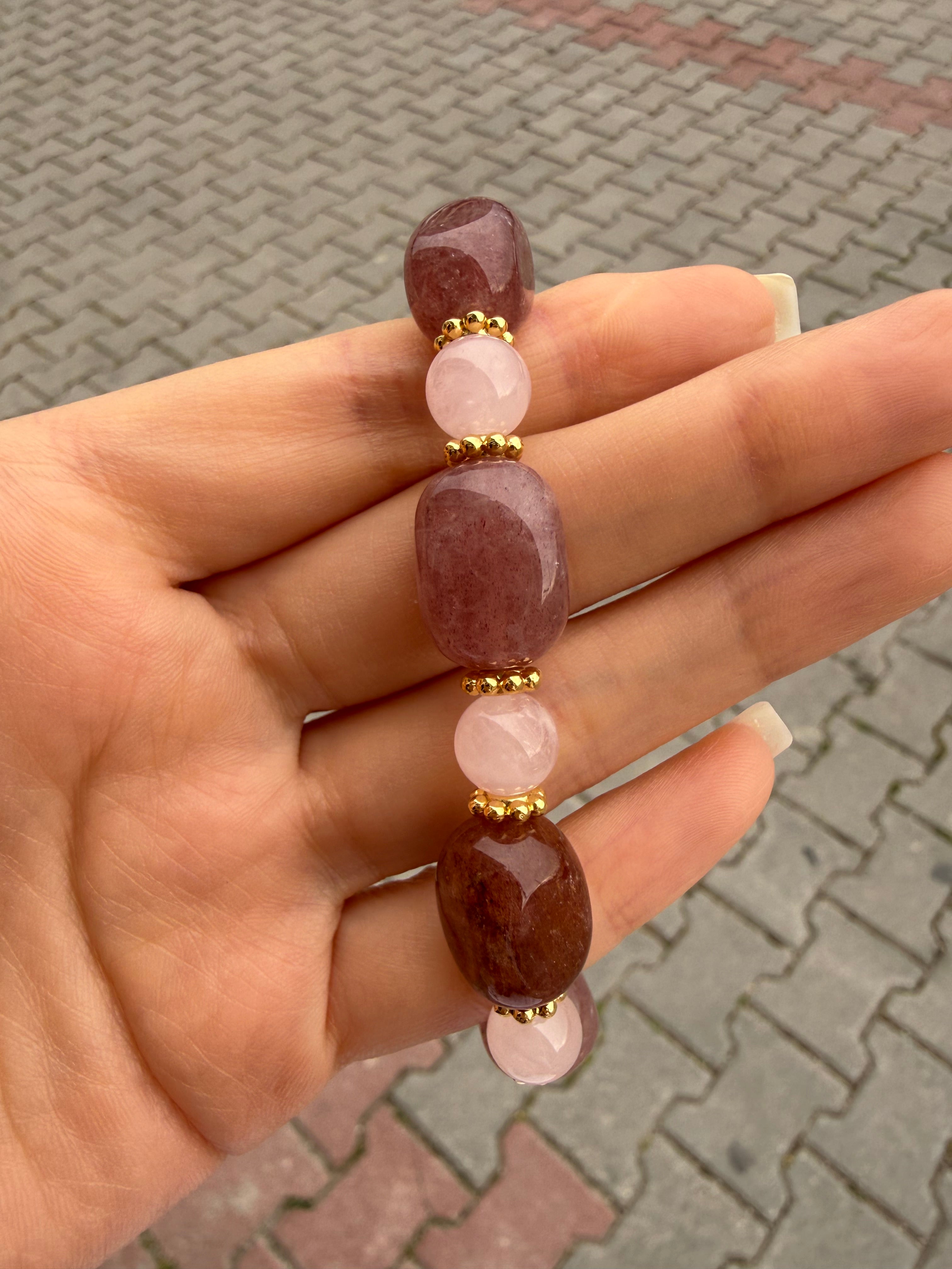 Çilek Kuvars-Pembe Kuvars Bileklik