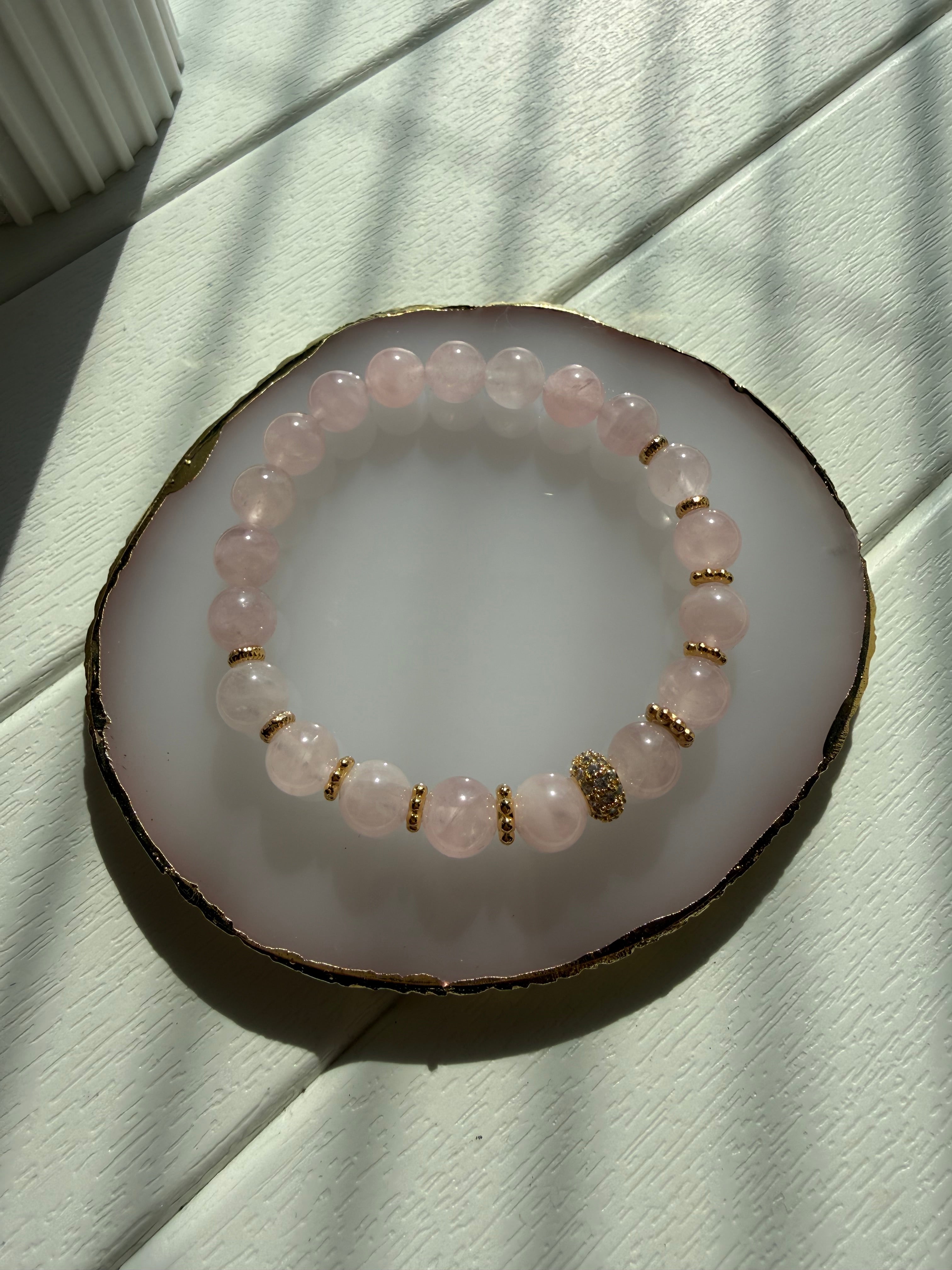 Pembe Kuvars Lastikli Bileklik